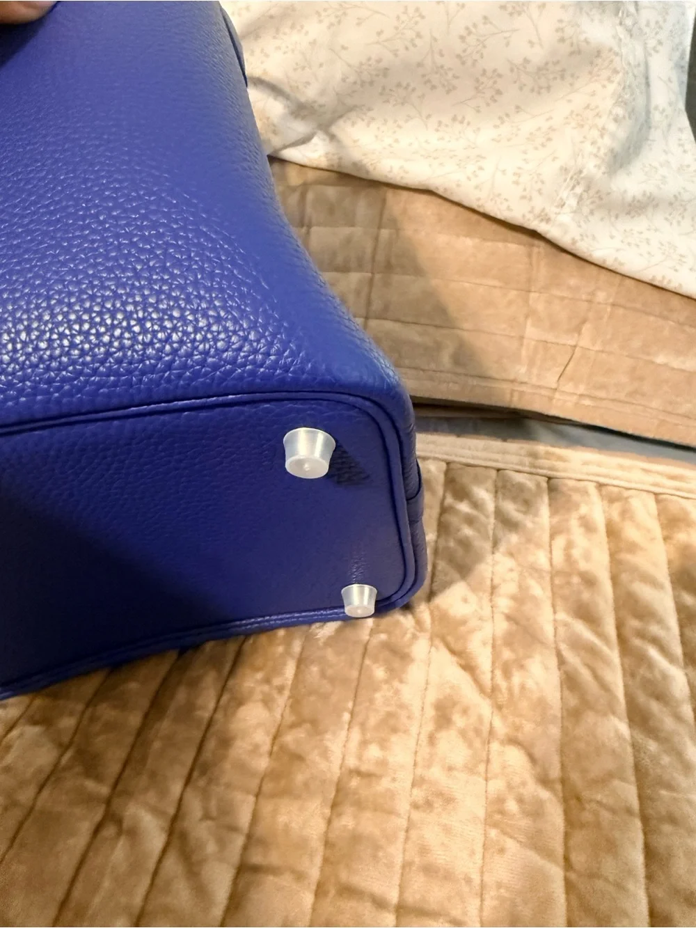 Pebbled Leather Small Tote in Royal Blue with Top Handles